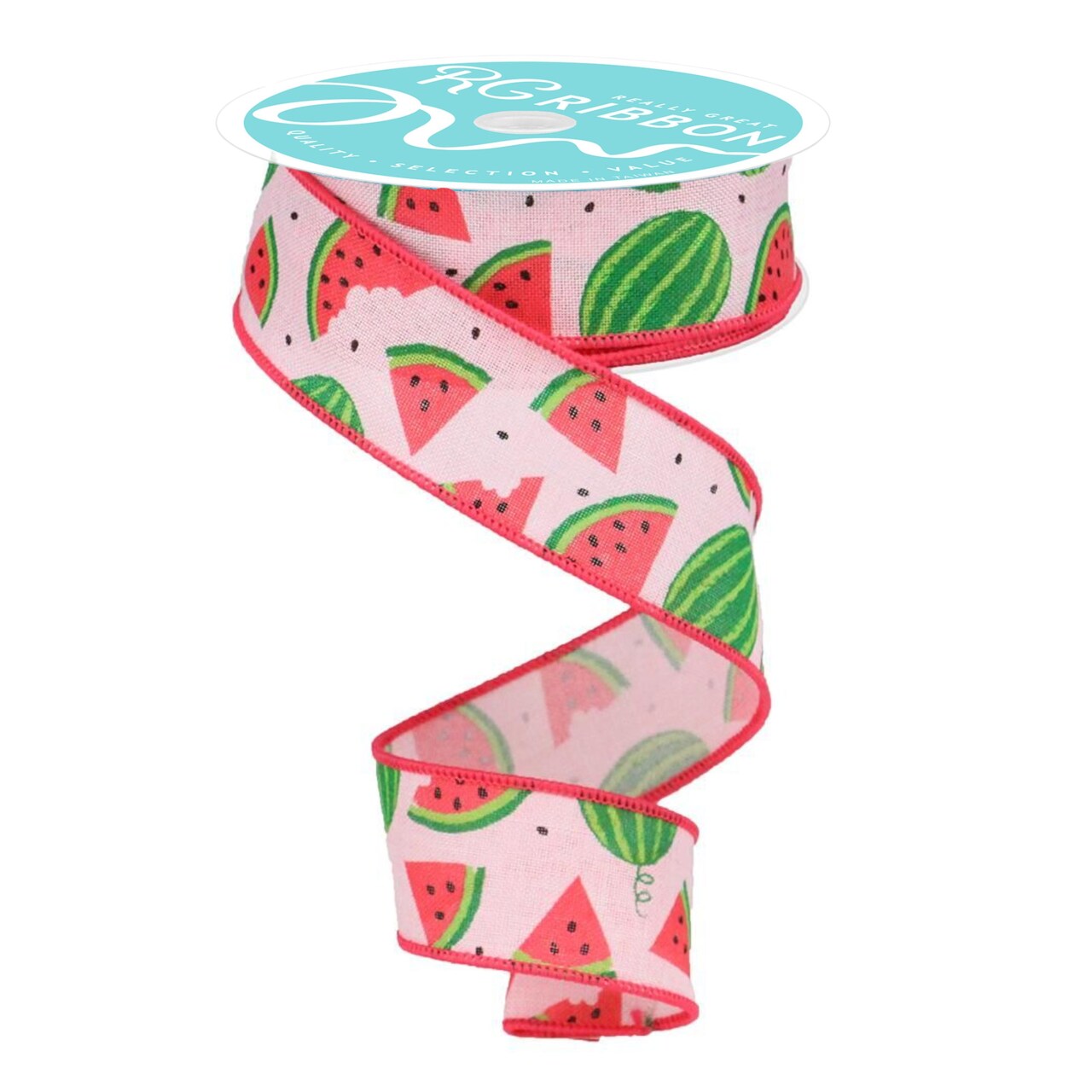 RG Ribbon: 1.5"-2.5" Watermelon Wired Ribbon for Bows, Wreaths, Crafts, and Decorations